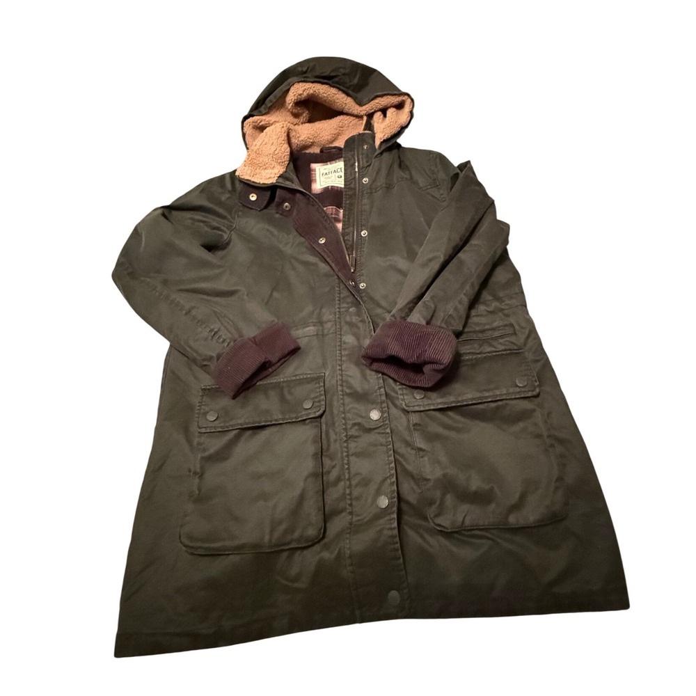 FatFace Sussex Heritage Coat Navy Blue‎ Hooded Utility Barn Jacket Cord Trim 12